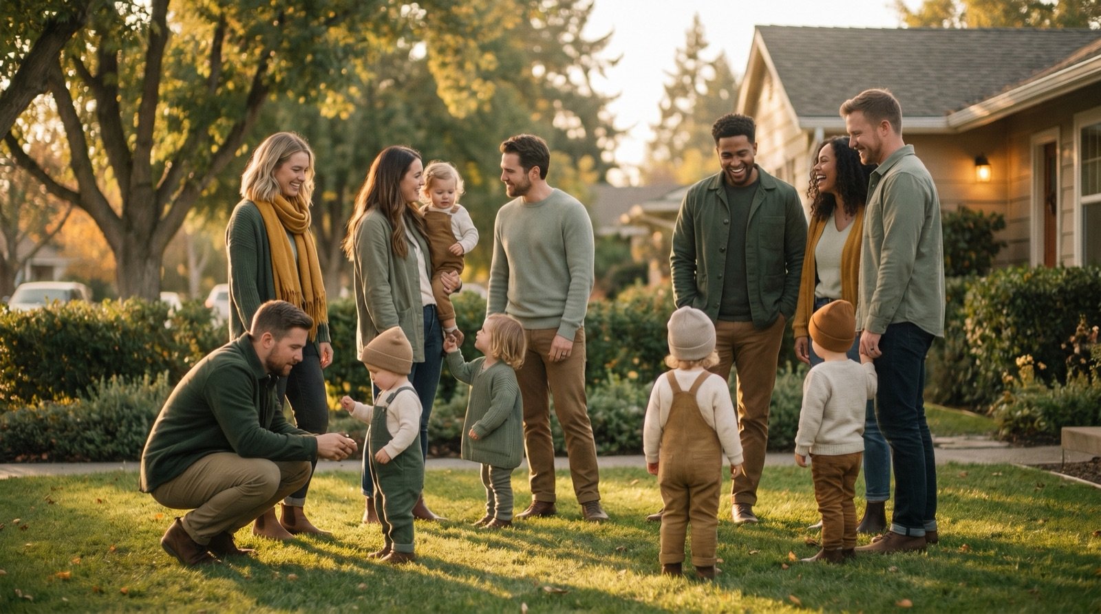 Diverse group of parents and children at a community gathering
