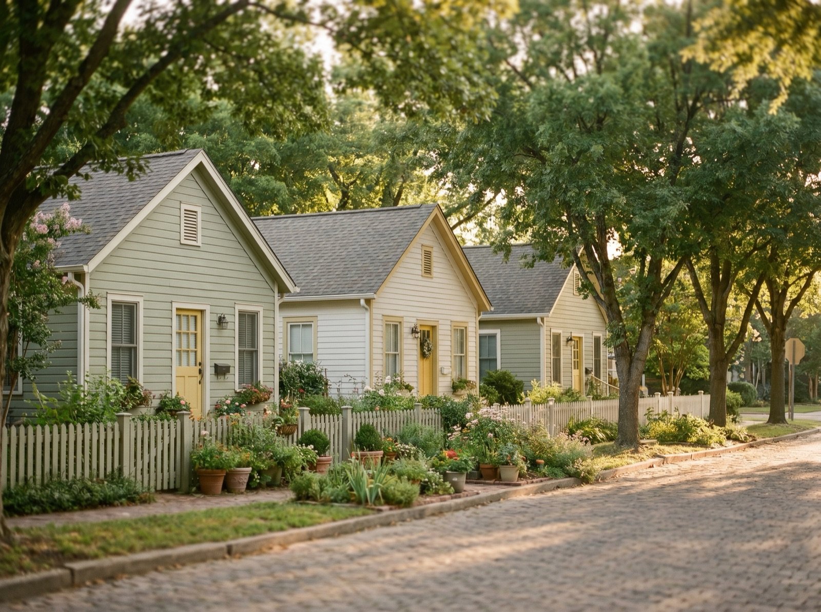 Warm neighborhood with small, inviting homes
